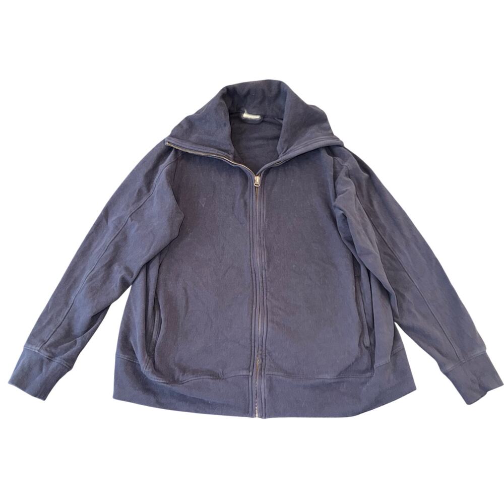 Pact Organic Cotton Full Zip Jacket XL Blue High Neck Funnel Cowl Sweatshirt